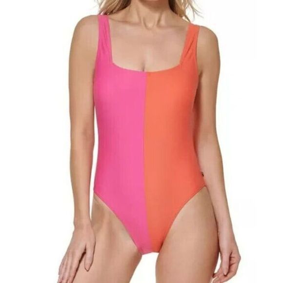 Tommy Hilfiger Women's Sz 8 Pink Dahia Split One-Piece Tankini Swimsuit - Picture 13 of 14
